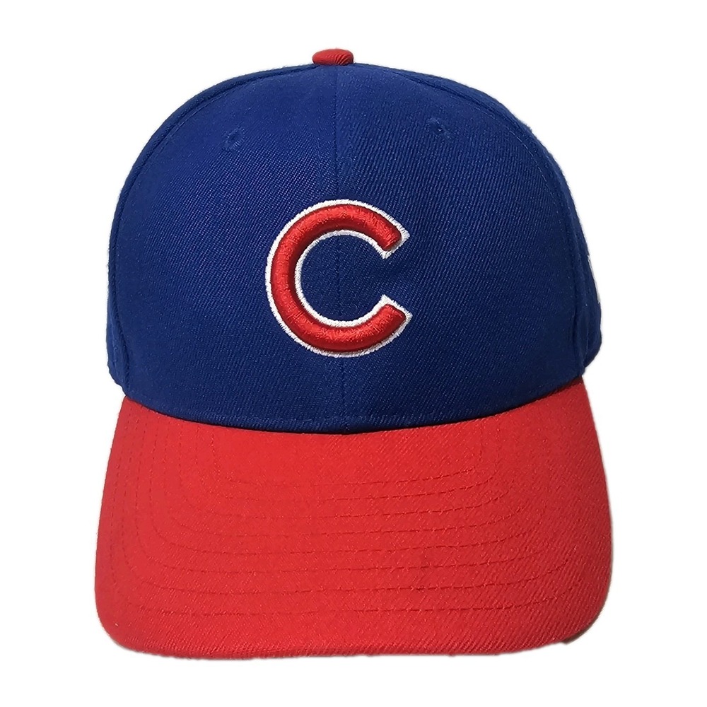 Vtg Chicago Cubs New Era Unisex Hat Cap Strapback Blue C Logo OSFM Red Visor Y2K